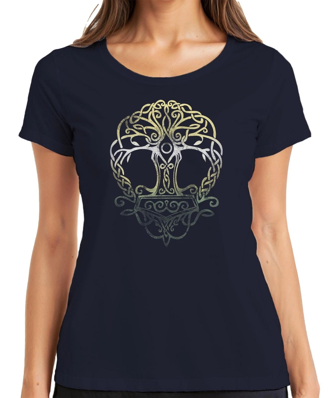 Thorhammer Wikinger Yggdrasil Lebensbaum keltischer Knoten Runen Damen T-Shirt XXXL