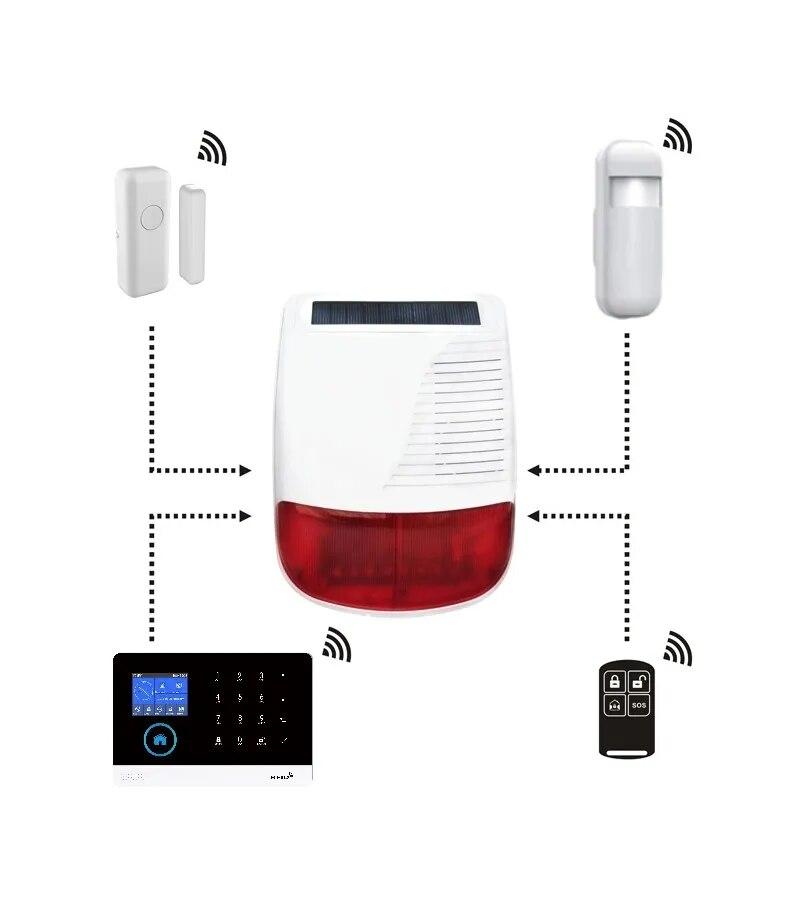 Sirena Wireless Solare da Esterno ad Alto Decibel 433Mhz Altoparlante Stroboscopico Impermeabile Per Sistema di Allarme Antifurto di Sicurezza Domotica