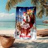 Custom Name Ultra-Soft Beach Towel with Christmas Santa Claus Theme,Ideal for Pool - Camping, Diving - Perfect Travel Essential, Vibrant Beach Towel.
