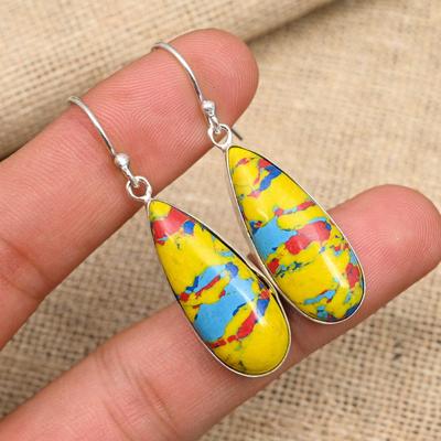 Μωσαϊκό Jasper Gemstone Handmade Jewelry 925 Sterling ασημένιο σκουλαρίκι για τα Χριστούγεννα