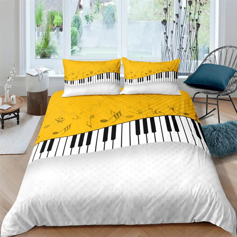 Piano Keys King Queen Duvet Cover 3D Cartoon Musical Notes Bedding Set for Kids Teens Adult Fashion Music Polyester Quilt Cover