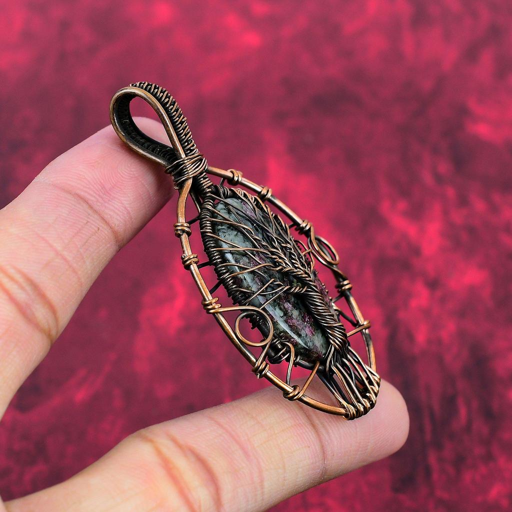 Tree Of Life Eudialyte Pendant Copper Wire Wrapped Pendant Handmade Pendant Eudialyte Jewelry Real Gemstone Pendant Copper Jewelry For Gifts