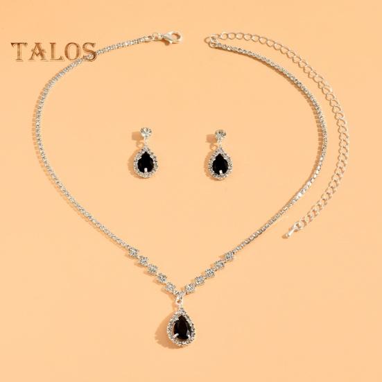 1 Set Women Jewelry Set Rhinestone Necklace Earrings Prom Wedding Party Bride Water Drop Dangle Earrings Formal Occasions Neck Jewelry
