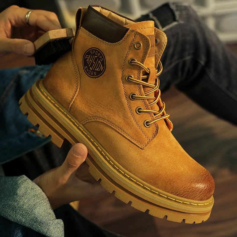 Men s and Women s Retro Style Plush Lined Leather Martin Boots - Trendy British High-Top Work Boots 40