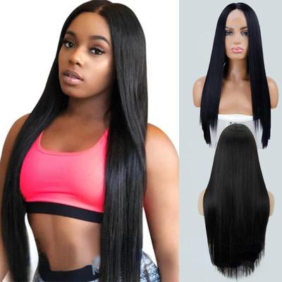 Fashion Lace Front Wig Without Bangs Long Straight Wig Black Synthetic Wig for Women