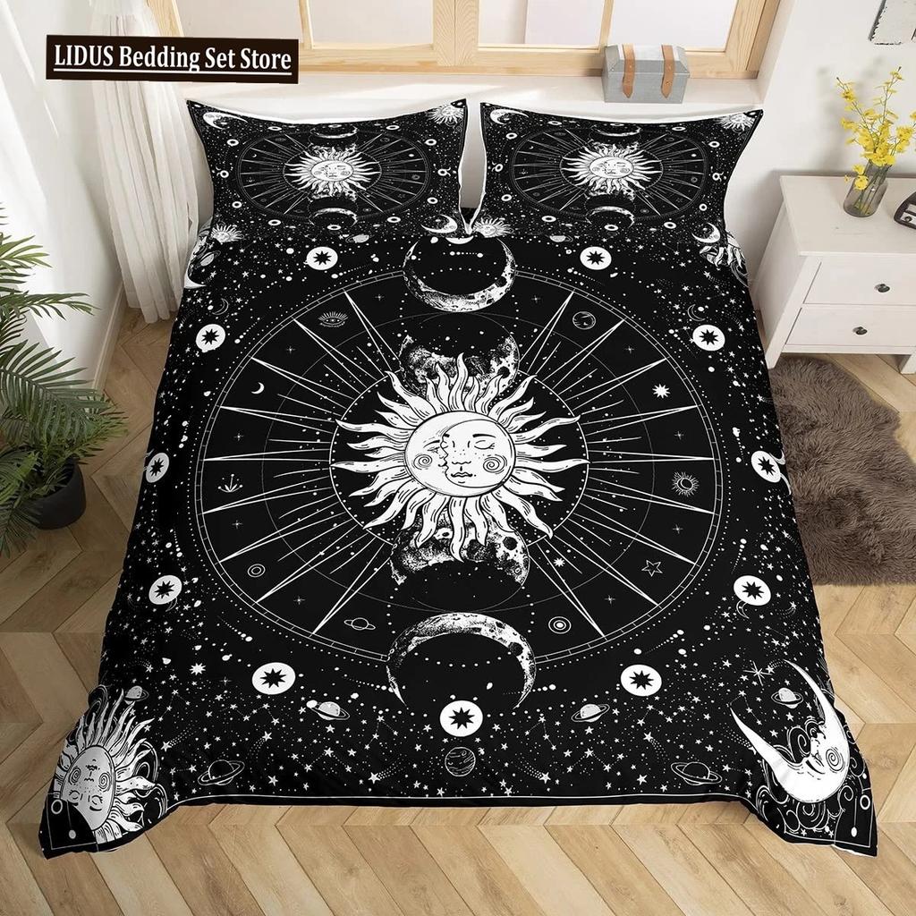 Zestaw poszwy na kołdrę Złote Słońce i Księżyc Boho Tajemniczy Kolor Dekoracja Domu Zestaw Pościeli Dorośli Prezenty Z Zamkiem Błyskawicznym Dekoracyjny Pokrowiec na Kołdrę