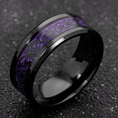 2023 mode Männer Edelstahl Drachen Ring Inlay Lila Schwarz Carbon Fiber Ring Hochzeit Band Schmuck 8MM