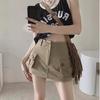 High-Waisted Khaki Denim Mini Skirt - Retro Style, Slim Fit, Summer Essential.