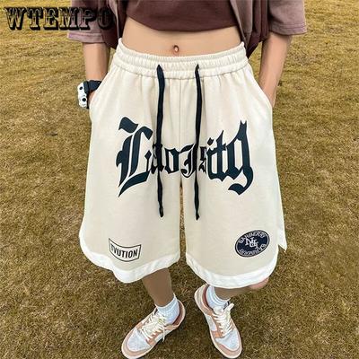 Chique Borduurwerk met Letters Basketbal Casual Korte Broek Heren Zomer Amerikaanse Retro Mode Capris