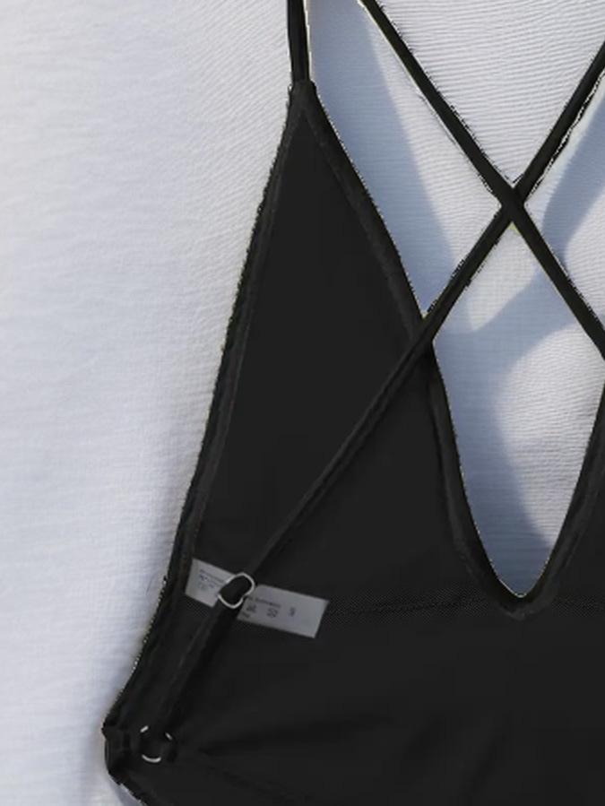 2025 European & American Solid Color Crinkle Deep V Backless High Waist Bikini Swimsuit