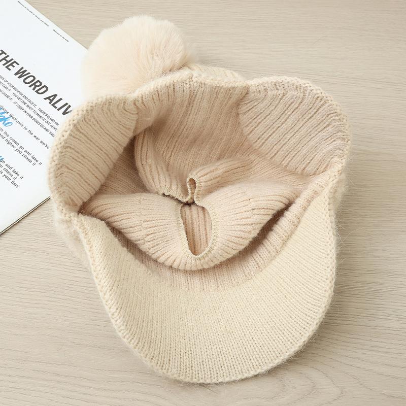 Women's Autumn and Winter Casual Plush Warm Cap Cute Hairball Ear Hat Outdoor Cold Hat New