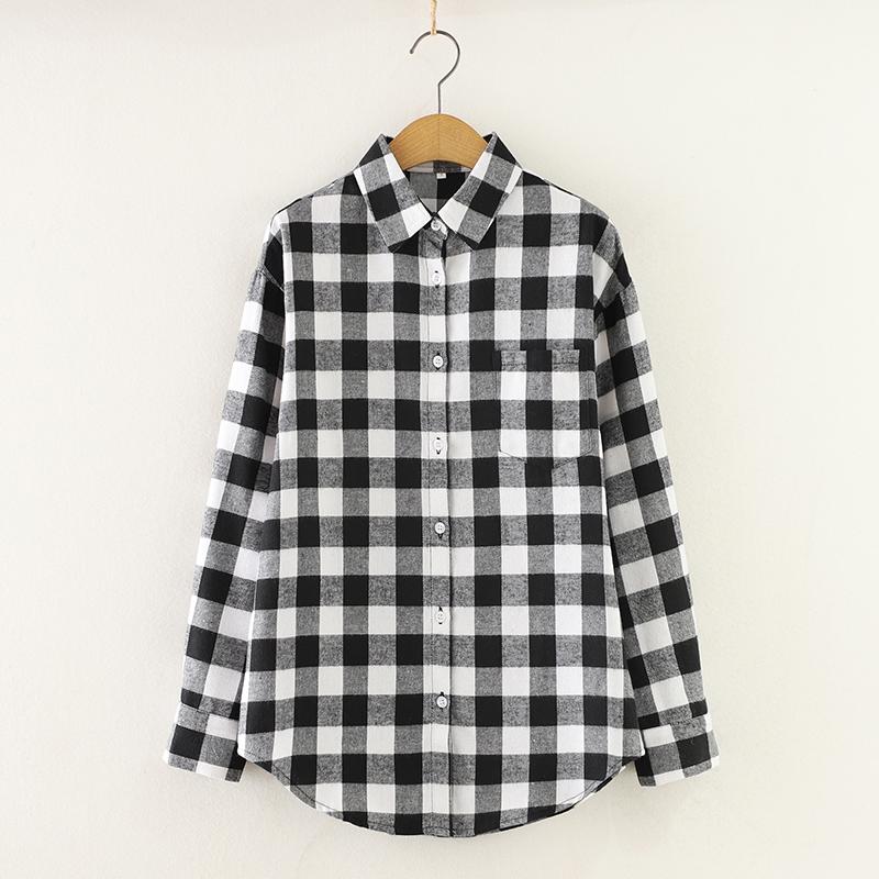 Camisa de Franela a Cuadros Fresca para Mujer 2025 Nuevas Blusas y Tops para Mujer Algodón Holgado Manga Larga Camisas Casuales Ropa Fina para Mujer