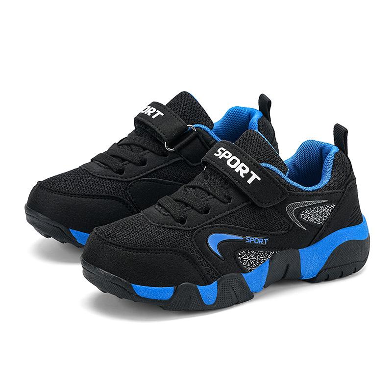 

Детская модная и удобная обувь на липучке, сетчатая, дышащая, для занятий спортом на открытом воздухе, повседневная обувь для бега на толстой подошве 28-40 40 чёрный/синий