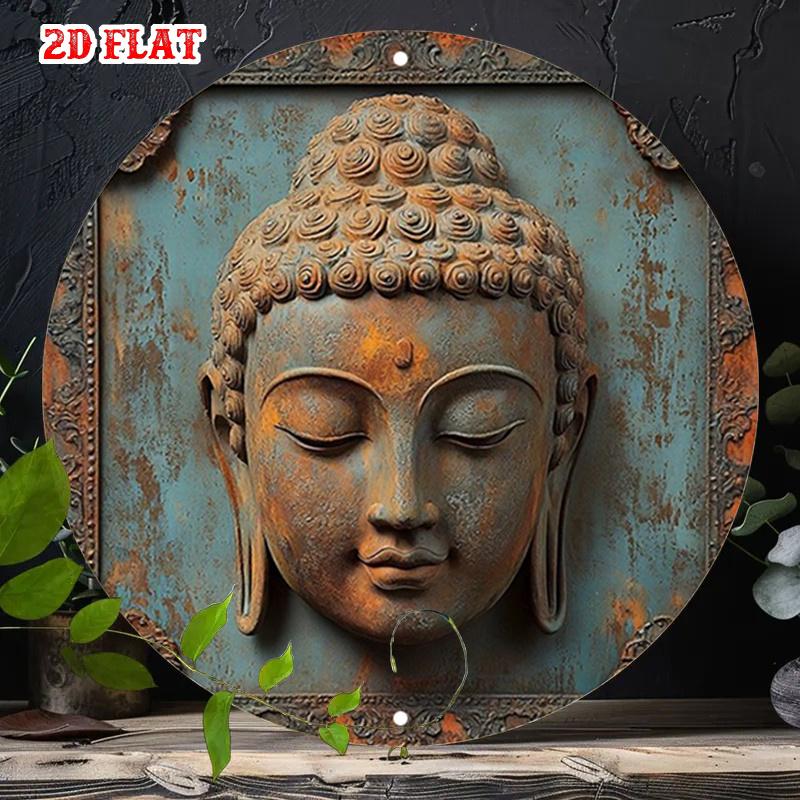 Volto di Buddha Meditazione Arte in Alluminio Vintage Zen Decorazione da Parete per Studio di Yoga Stanza Spa