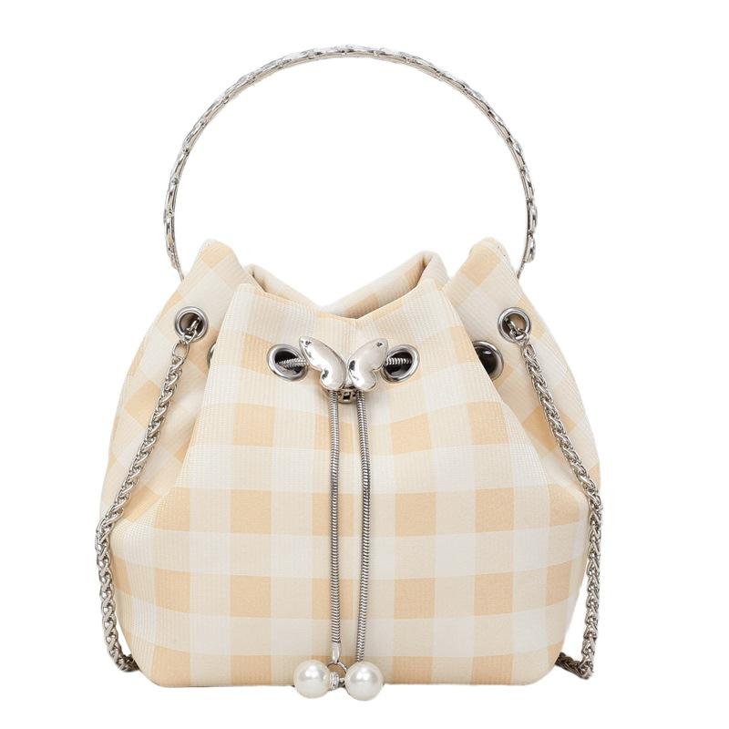 Chain Plaid New Bucket White Trendy Shoulder Bag Small Korean Version Versatile Messenger Bag Ring Hand Bag