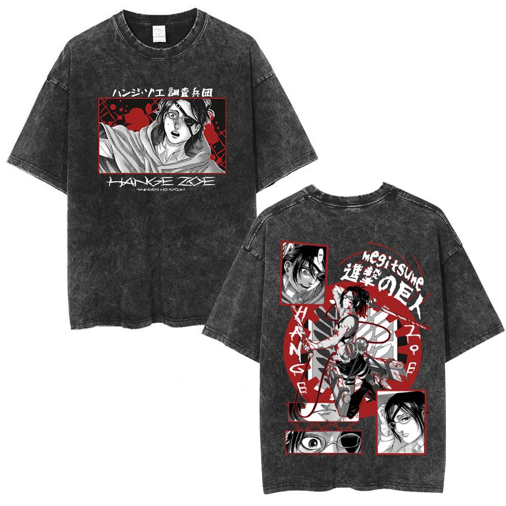 Anime Attack on Titan Washed T Shirt Men Cotton Casual Short Sleeve T-shirt Manga Levi Ackerman Oversized T-shirts Streetwear