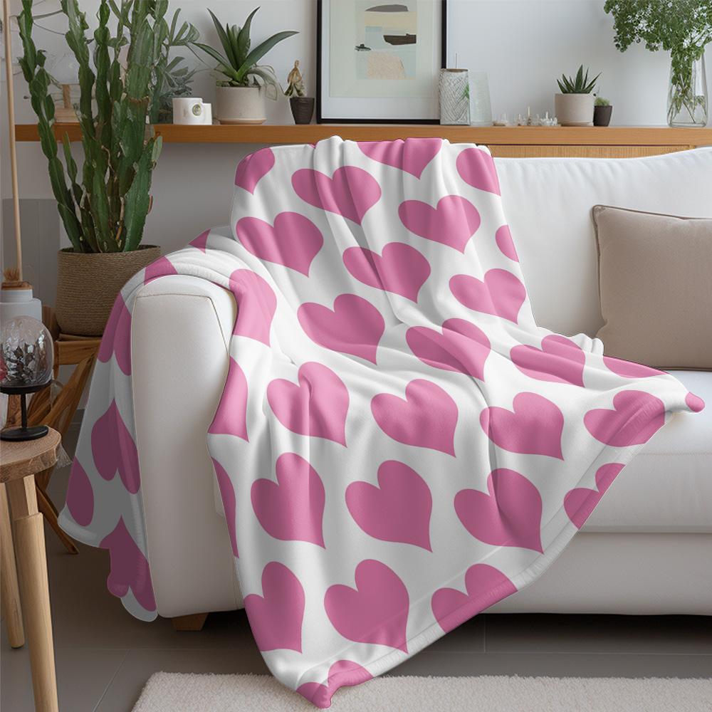Soft Fleece Blanket Heart Pattern Cute Warm Throw Sofa Bed Decorative Gift Valentine's Day