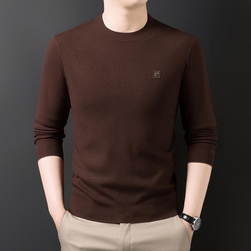 2025 Men's Fashion High-End Jacquard Knit Sweater – Skin-Friendly & Warm Autumn/Winter Base Shirt