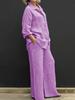 Completo da Donna Taglie Forti Due Pezzi Casual Camicia a Maniche Lunghe con Bottoni e Pantaloni a Gamba Larga