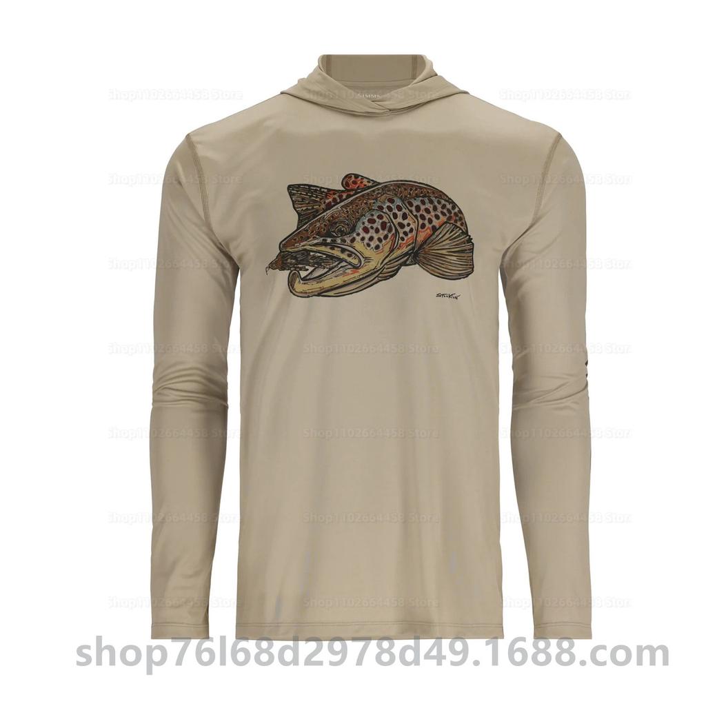 SIMMS Fishing Suit UPF50 Long Sleeve Hoodie Quick Drying Breathable Sunscreen Clothing Luya Outdoor T-Shirt New