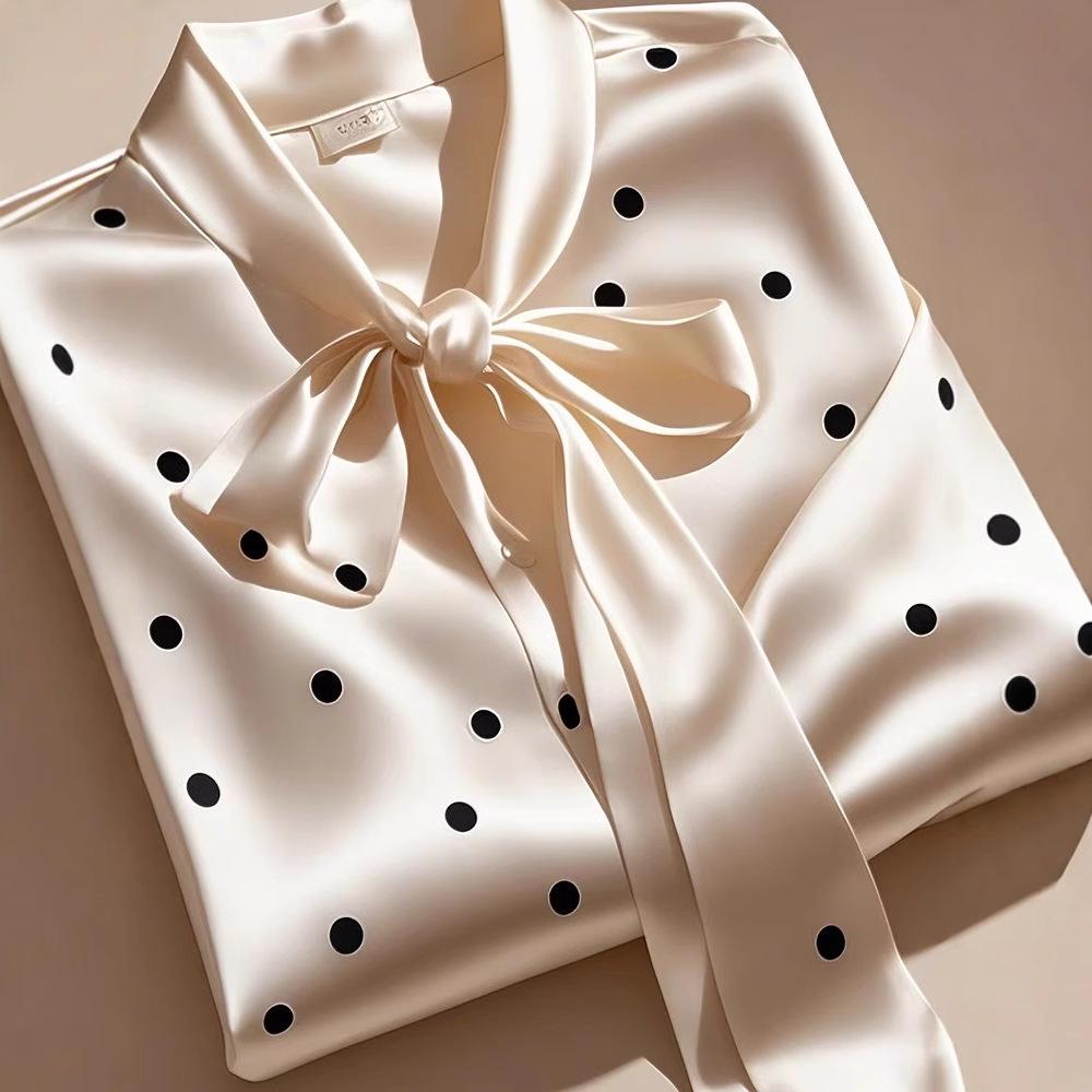 2025 Frühling Satin Polka Dot Fliege Hemd: Schlankmachend, Langarm