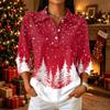 Women's Casual Christmas Print Button-Up Three-Quarter Sleeve Lapel Top