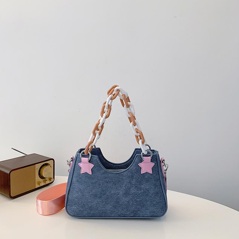 Сумка через плечо Y2K Star, джинсовая сумка через плечо с ремешком-цепочкой, дизайнерская сумка с верхней ручкой для женщин, для работы, покупок, путешествий темно-синий