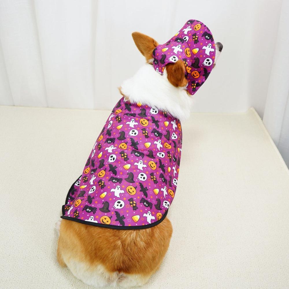 Halloween Pet Costume Set Dog Cat Pumpkin Bat Print Scarf Cape with Hat Adjustable Cosplay Clothes for Party