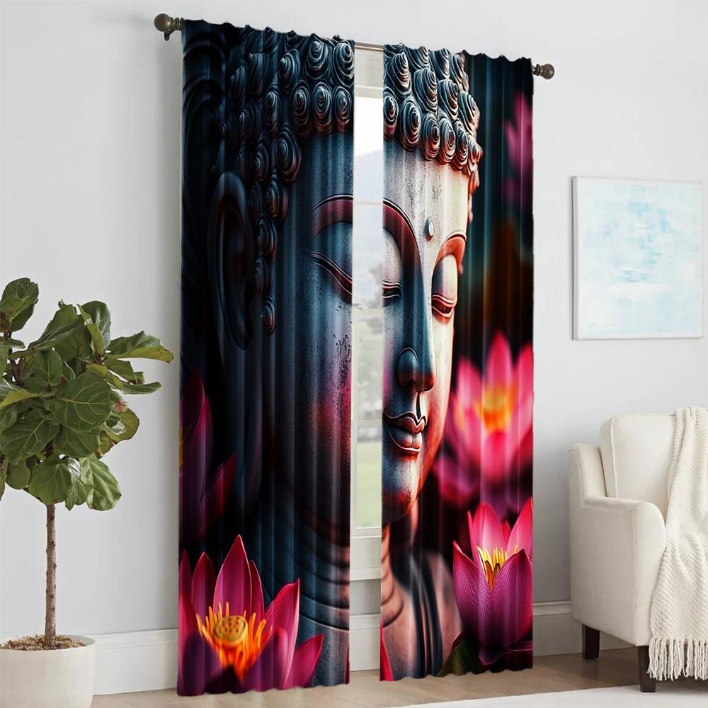 2 Pcs   Versatile Polyester Transparent Curtains for Home Decoration Lotus Flower (2) for Use In Bedrooms and Living Rooms