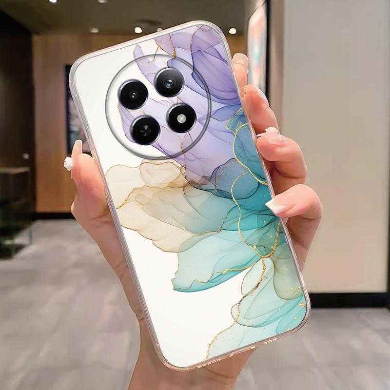 For Realme 12 4G 12+ 13+ Plus 13 Pro+ Plus 5G Case Fashion Flowers Painted Clear Silicone Phone Cover Fundas Funny Cat Couple