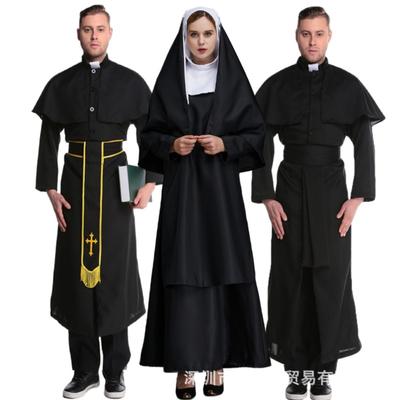Costume de prêtre et de nonne pour Halloween (couple cosplay). Costume de prêtre et de nonne pour scène.