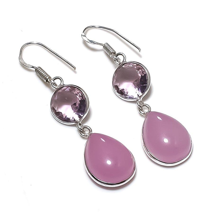 

Серьги из натурального розового халцедона и кунцита из стерлингового серебра 925 пробы 2,09 дюйма Z8A56