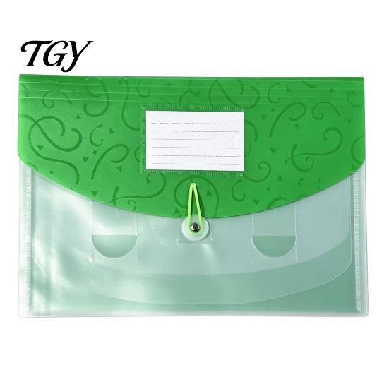 Plastic File Pouch Expandable Document Folder with Label Slot, Layered Design Waterproof PP Business Envelope, Secure Rope Closure Organizer