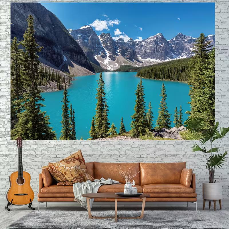 2D Rocky Mountain Alpine Lake Scenic Outdoor Landscape Photography Background Cloth