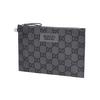 Gucci GG Monogram Gray Canvas Leather Trim Zip Pouch Wristlet Clutch Bag For Daily Use & Travel