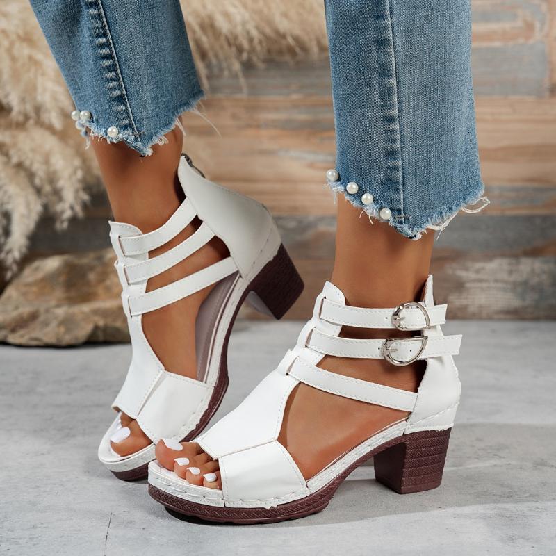Fashion 2025  Summer Open Toe Women's Sandals Thick Sole High Heels Retro Non-slip Buckle Casual Roman Sandals Women Sandalias De Mujer
