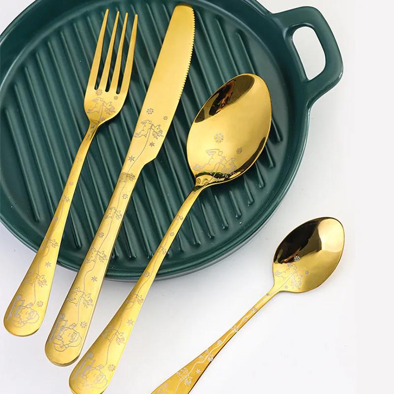 Mirror Golden Stainless Steel Cutlery Creative Christmas Personalized Christmas Complete Dinner Dinnerware Cuisine