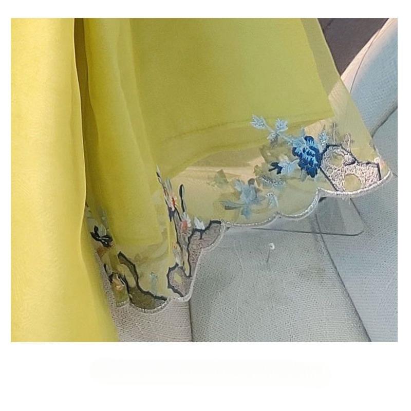 Top Corto de Bordado Vintage con Botón y Camisa de Seda Sintética para Mujer