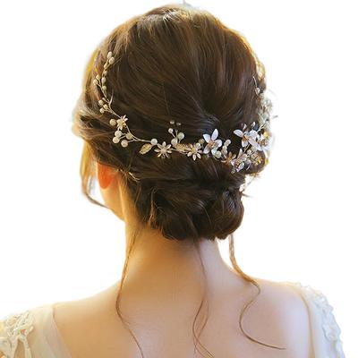 [JASDESIGN] Hair Accessory for Weddings, Headpiece, Gold Pearl Back Headband, Leaf Flower Bridal Accessory, Hair Accessory for Receptions, Parties,