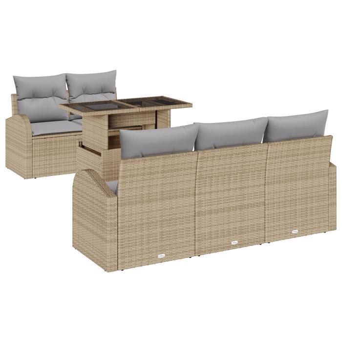 Ensemble de Canapés de Jardin 6 pièces avec Coussins Beige en Rattan Poly, Canapé de Jardin 2 places avec Rangement &amp; 3357293