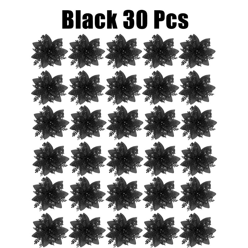 10/30/50PCS Glitter Christmas Flowers Fake Flower Tree Decorations 2026 Home Tree Pendant Ornaments Navidad New Year Gift