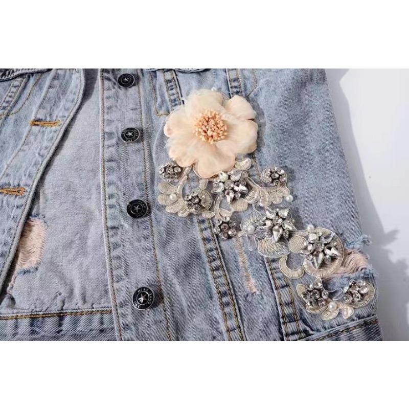 Diamond Studded Flower Denim Vest Short Sleeveless Vest Women's Loose Short Jacket Heavy Industry Technology Top New Fashion Autumn