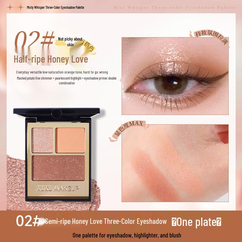 

XUXU Multi-use Three-Color Eyeshadow Palette: Matte, Pearlescent, Glitter & Highlighter for Beginners. 6.6g