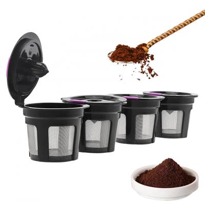 4 szt. Czarny / Fioletowy wielokrotnego użytku filtr do ekspresu do kawy pasuje do Keurig 1.0 / 2.0 z łyżeczką i szczotką