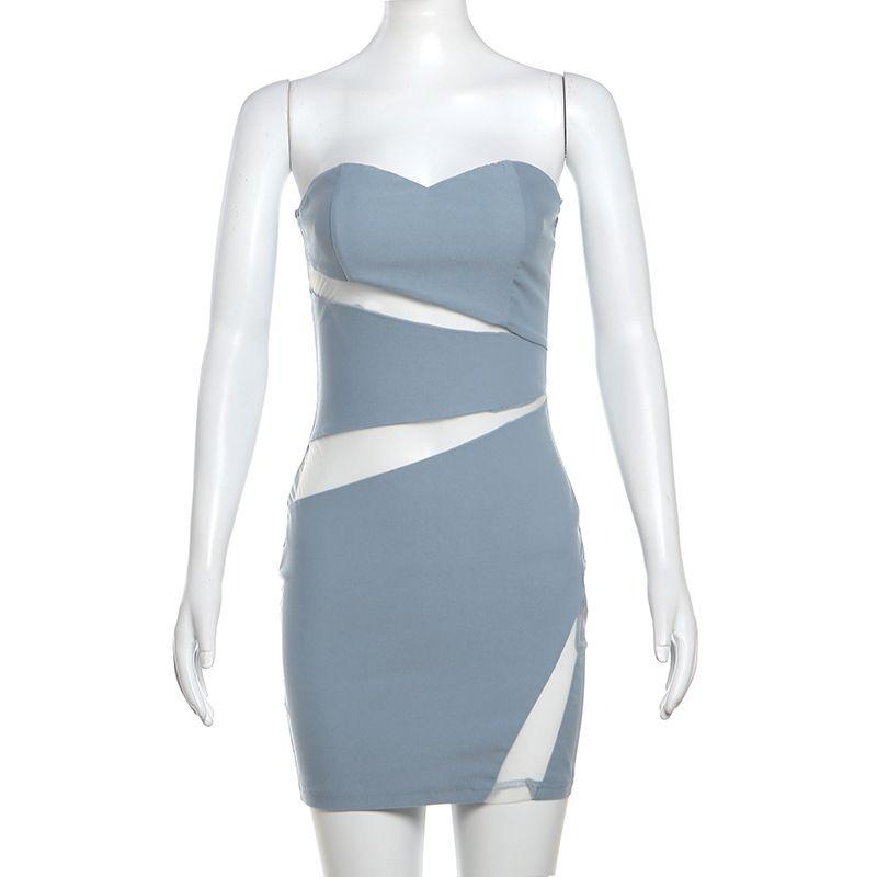 

Backless Hollow out Strapless Dress Open Back Sheath Hollow-out Tube Top Dress Gray M