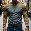 Vintage Patchwork Mens Crew Neck T Shirts Autumn Long Sleeve Contrast Color Buttoned Tops for Men Casual Slim Pullover Male Tees