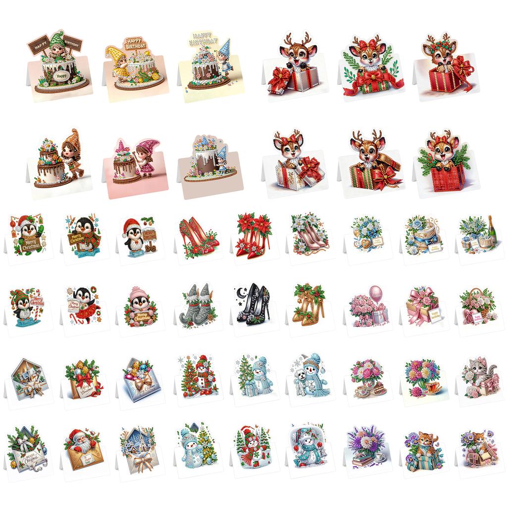 6Pcs Christmas Birthday DIY Diamond Painting Greeting Card Kit with Envelopes for Beginner Adult Birthday Holiday Blessing