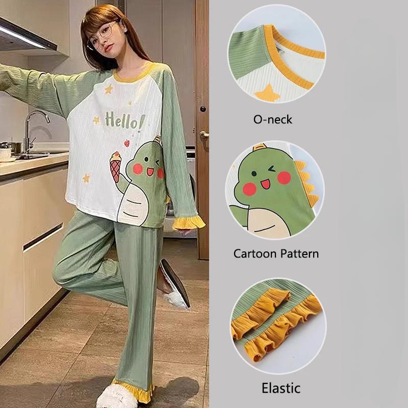 2 buc/set Mărime Mare Mânecă Lungă Pantaloni Lungi Pijama Articole de Casă pentru Femei Pijamale Studențești Haine pentru Fete Tinere Articole de Noapte pentru Doamne