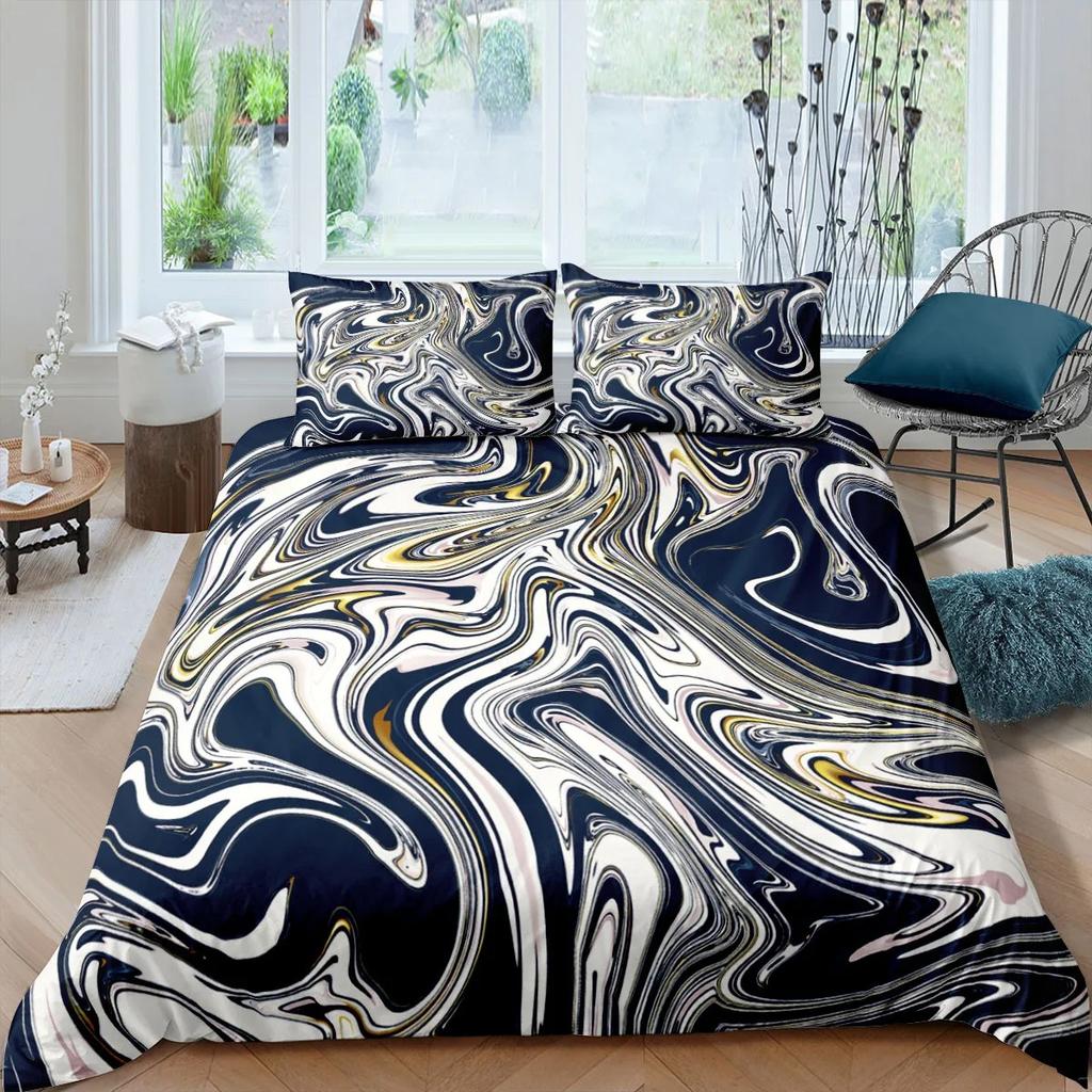 Chic Marble Duvet Cover Microfiber Mint Gold Glitter Turquoise Bedding Set Abstract Aqua Blue Quilt Cover
