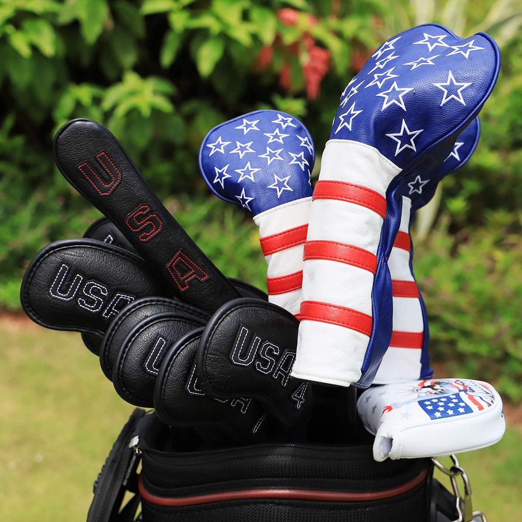 Golf Head Cover Driver Cover Fairway Wood Cover Utility Cover Golf Club Head Cover PU Leather Golf Wood Cover Golf Club Set Head Cover with Number Tag